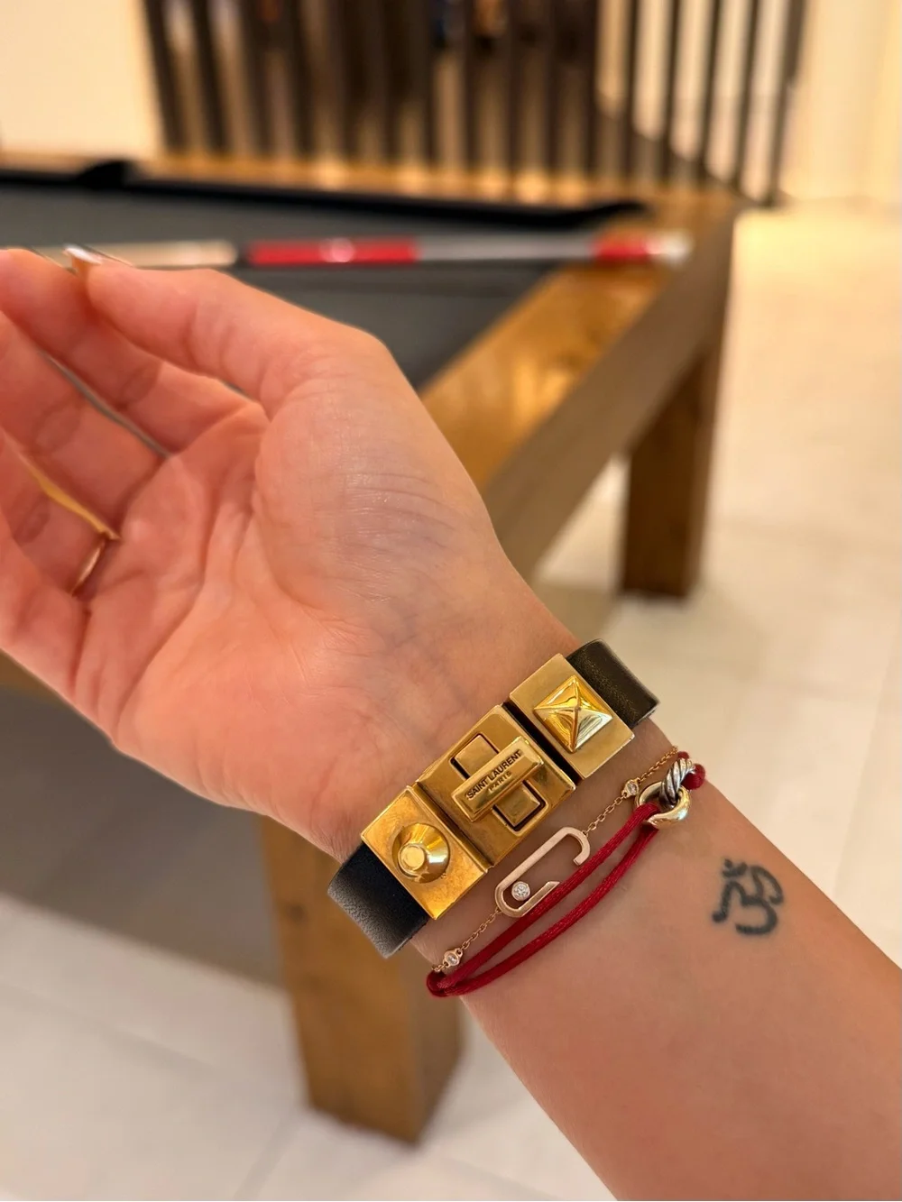 $550 Saint Laurent Studded Leather Bracelet S Black Unisex Father’s Day Gift YSL
